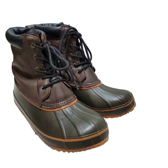 London Fog Boots Mens 10M Duck Ashford II Green Brown Thinsulate Water Resistant - Picture 1 of 16